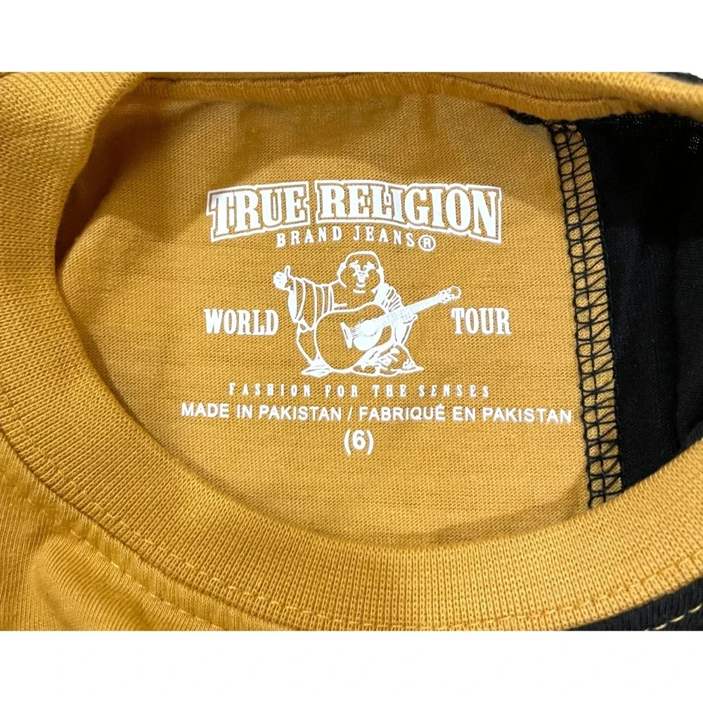 NWT True Religion Boys Size 6 Black Gold Colorblock Metallic Logo T-Shirt
